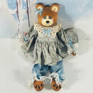 Vintage Wooden Hand Carved Solid Wood Teddy Bear Toy 10.5