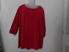 Susan Graver Plus Size 3 X  3/4 Ruched Tie Sleeve Red Pullover Stretch Tunic Top