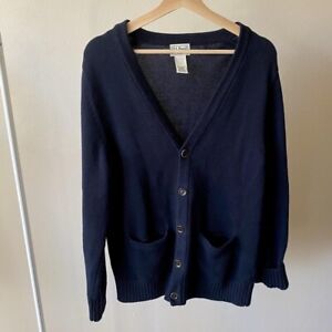 Vintage LL BEAN Navy Blue Cardigan Knit Sweater Adult Unisex Small Longsleeve