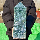 6.72LB Large Natural green druzy moss agate quartz obelisk crystal aura healing