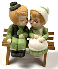 Boy and Girl on Bench Kissing Ceramic Salt and Pepper Shakers