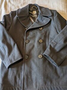 Vtg Sterlingwear of Boston Men's US Navy Black 100% Wool Peacoat - Size 40S