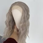 Lace Front Wig  Heat Resistant Hair Silver grey Natural Handtied Long Wavy