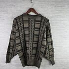 VINTAGE Grandpa Sweater Mens Medium Brown Crewneck Knit Geometric 80s Grunge