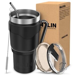Atlin Tumbler 30oz Stainless Steel Vacuum Insulation - Black Travel Coffee Mug