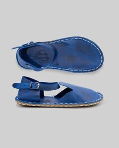 Blue HANDMADE BAREFOOT SANDALS, Leather Minimalist Shoes, Women Leather Barefoot