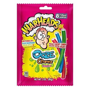 Warheads Ooze Chewz Ropes, 8 Filled Ropes Per 3oz Bag, BB 4/10/2024, Pack of 12