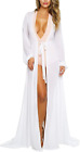 New ListingWomen's Sexy Thin Mesh Long Sleeve Tie Front Swimsuit Beach Maxi Cover up Dress