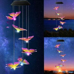Solar Powered LED Color Changing Butterfly Wind Chimes Lights Garden Decor Lamp