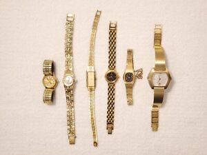 Vintage Seiko Womens Quartz Wind Up Watches Gold Tone Plated Parts or Repair Six