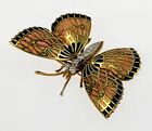Vintage 18K Gold & Diamond Plique-A-Jour Enamel Butterfly Pin Brooch