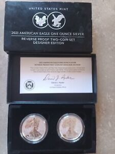US Mint, American Eagle 2021, One Ounce Silver Reverse Proof, Two-Coin Set,