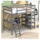 UNOPENED Twin Loft Bed Frame with Desk and Storage Shelves, Solid Wood (Gray)