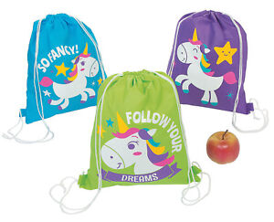 12 Unicorn Drawstring Cinch Sack Backpacks Goody Bags Party Favor Lot Totes