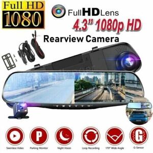 Rearview 1080P Mirror Car DVR Dual Dash Cam Camera Front Rear HD Video Recorder
