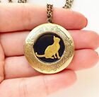 Antique Locket Golden Cat Photo Jewelry Raw Brass Necklace With Chain