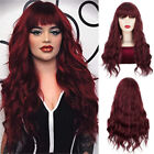 Costume Wig With Bangs Heat Resistant Hair Wine red Natural Layered Long Wavy