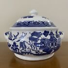 Vtg Churchill Blue Willow Covered Casserole Soup Tureen Bowl w/ Handles England