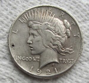 1921 Peace Silver Dollar Early Rare Key Date High Relief XF Cleaned Damaged