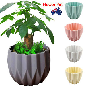 Striped Plastic Faux Ceramics Flower Pot Modern Round Succulent Pots Decor