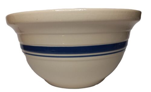 Friendship Pottery Roseville Ohio Blue Stripe Mixing Bowl 6 QT X-Large