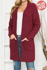 Womens Plus Size Burgundy Open Front Cardigan Sweater 2X 3X Long Sleeve Pockets