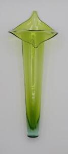 Vintage Hand Blown Green Art Glass Jack in the Pulpit Wall Pocket Vase 14