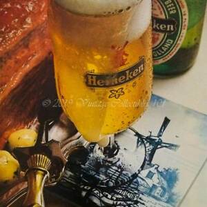1971 Heineken Beer Bottle Dutch Windmill Delftware photo art decor print ad
