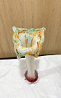 Vintage 12 Inch Murano Style Butterfly Tulip Vase Blue White & Red Art Glass