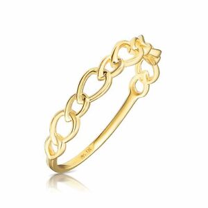 14K Real Solid Yellow Gold Dainty Cuban Link Minimalist Braided Band Ring
