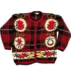 VINTAGE CHRISTIMAS PREFERRED CLASSIX CARDIGAN SZ M RED HOLLY ANGELS SWEATER