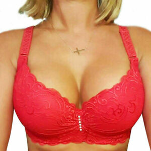 Womens Push Up Padded Bra Super Boost Lace Support Plunge Underwired Bras C D DD
