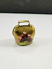 Vintage Small Old Swiss Brass Cow Bell Hand Painted Red Floral 1 1/2
