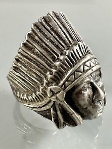 Old Pawn 925 Sterling Silver Handmade American Indian Head Ring Size 10.5