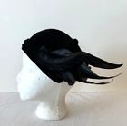 Vintage Patrice Model Black Velour Womens Hat Ostrich Feather 22 Art Deco