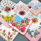Lot 8 PCs women hankies Pink/Red Pure Cotton Vintage style floral Handkerchiefs