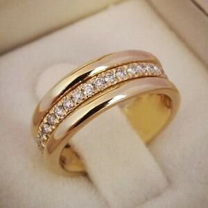 Fashion Women 925 Silver Plated,Gold Ring Cubic Zircon Wedding Jewelry Sz 5-11