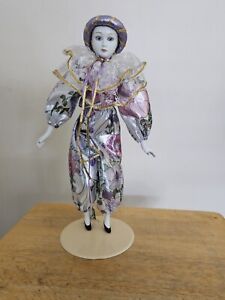 Unbranded 16 Inch Porcelain Harlequin Doll With Stand
