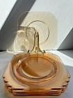 New ListingSet of 6 VTG Fostoria MAYFAIR Glass Art Deco Ruffled-Corner Amber Square Plates
