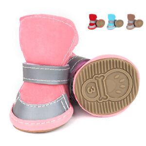 4pcs Pet Dog Boots Anti-slip Winter Fleece Puppy Shoes Sneakers For Small Dogs