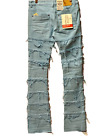 New! Bleeker Bleeker Distressed Pocketed Stacked  Jeans with edge 02285-skynlue