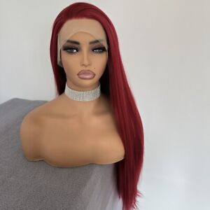Women T Lace Front Wigs Long Straight Burgundy Heat Resistant Hair Daily wear