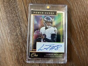Lamar Jackson 2019 Panini One Power Surge On Card Auto #'d 8/10 Jersey Number!!