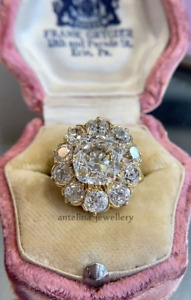 4Ct Cushion Simulated Diamond Vintage Cluster Engagement Ring 14k Yellow Gold FN
