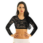 US Women's Casual T Shirt Sheer Mesh Lace See-Through Blouse Short Crop Tops