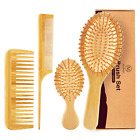 Bamboo Hair Brush Comb Set Natural Wooden Hairbrush Paddle Detangling for Thick