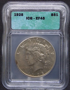1928 P Peace Silver Dollar $1 ICG EF45 #312 Extra Fine KEY DATE