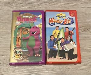 Kids VHS Lot: Barney’s House & The Wiggles Wiggle Bay Clamshell Cases Tapes Htf