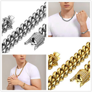 10/14/18mm Hip Hop Stainless Steel Heavy Curb Chain Men Women Necklace Bracelet