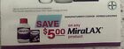 Miralax Coupons Lot!  5 Coupons For $5 Off Any miralax Product. Expires 6/30/25